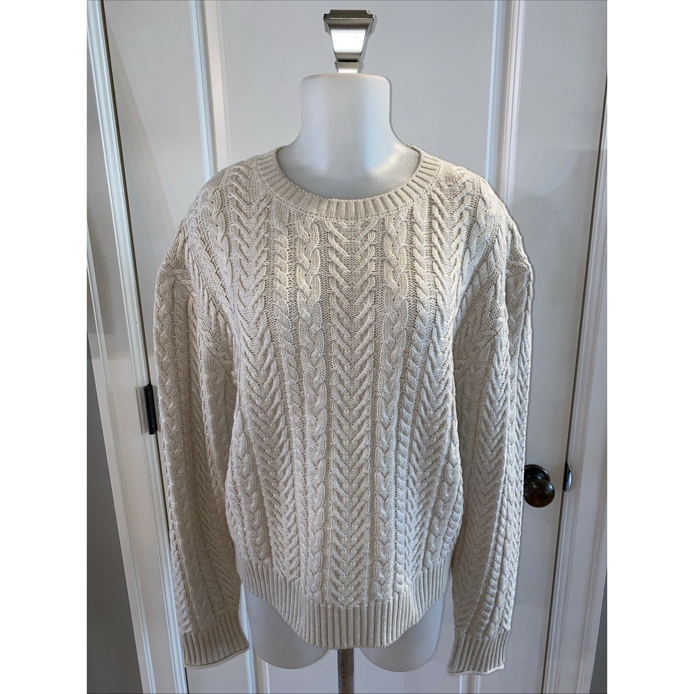 Evereve Size XL Alexis Strong Shoulder Cable Knit Pullover Sweater Ivory Womens